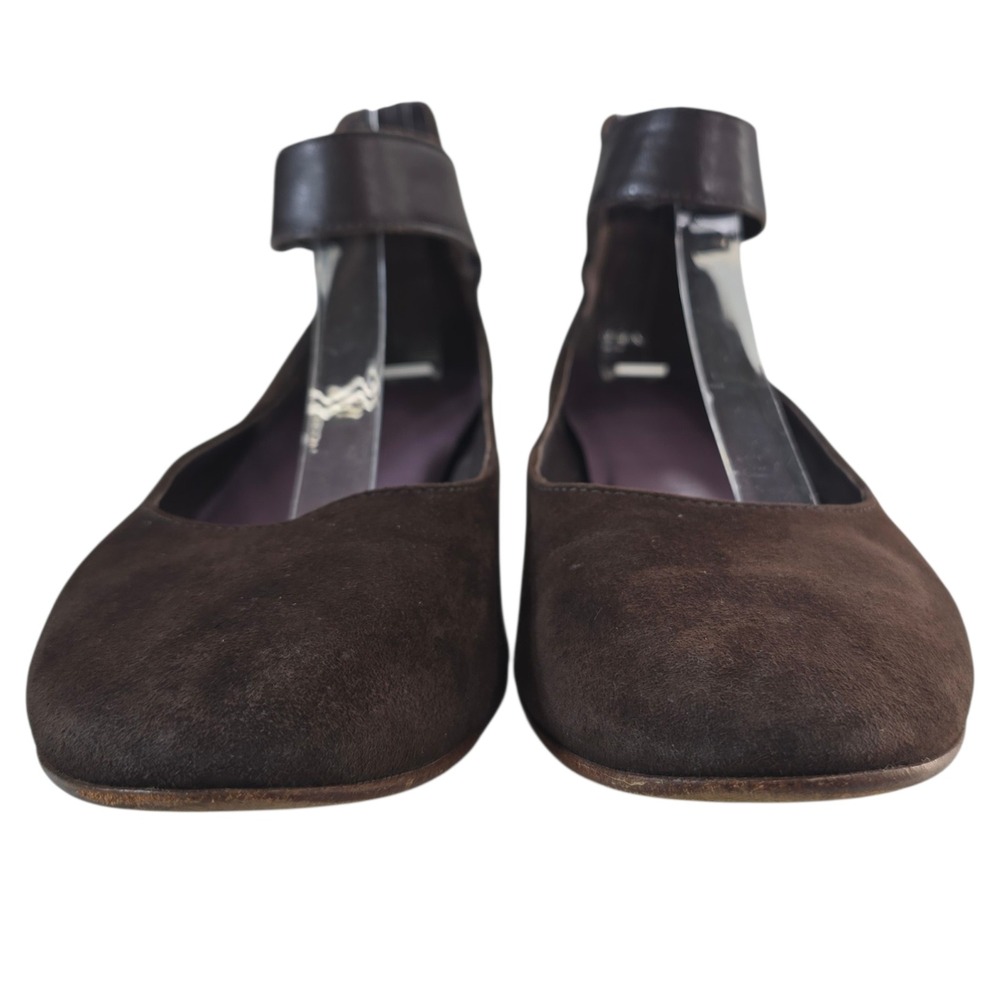 Kooba Flats 8.5 Brown Suede Leather Ankle Strap Round Toe Classic Minimalist - Picture 3 of 12
